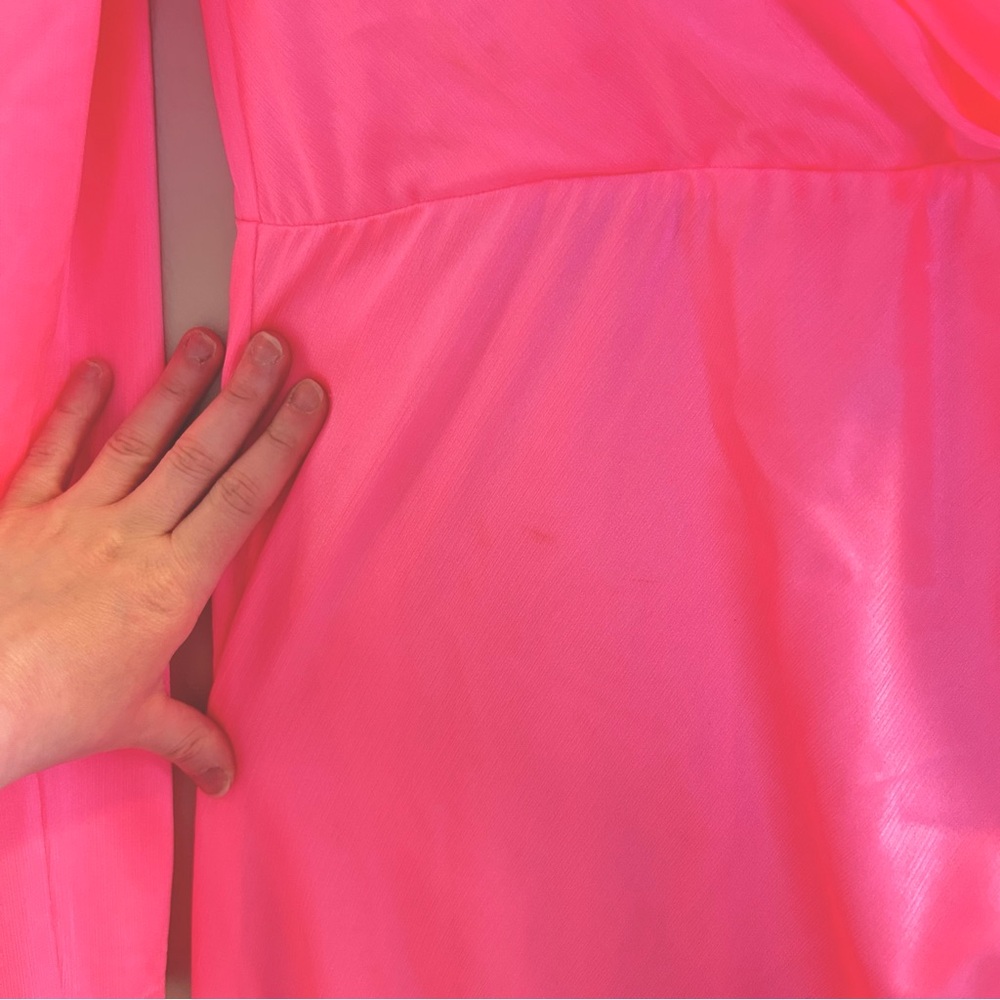 Bronx and Banco Electric Pink Maxi Sash Waist Dress Size Large Long Sleeve Slit - Picture 10 of 16